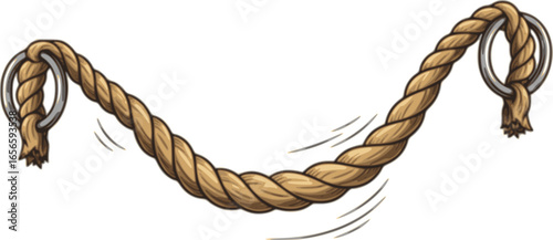 Long twisted rope connecting two metal rings, hanging and swinging freely in the air, forms an appealing curve that enhances visual interest and adds a decorative touch. vector png