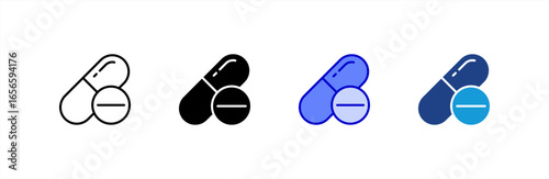Pills icon set multiple style collection.