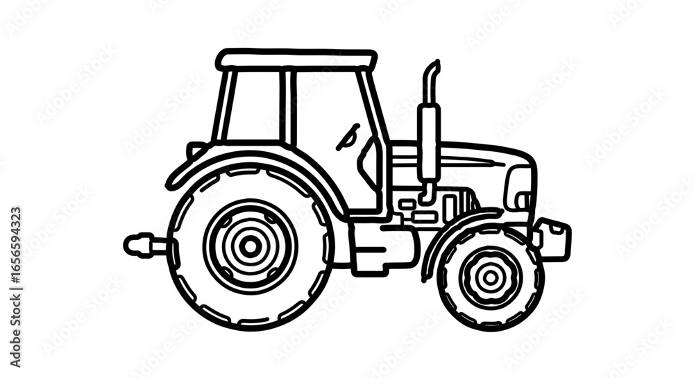 Obraz premium Tractor outline drawing for agricultural farm machinery and vehicle clip art vector illustration design