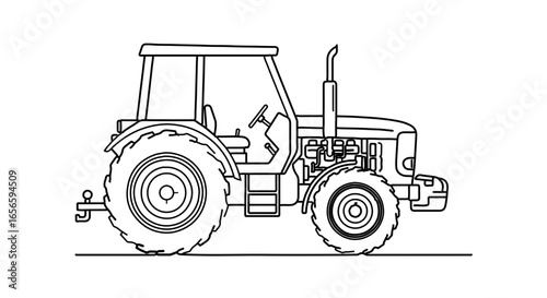 Outlined farm tractor vector illustration for agricultural machinery and equipment coloring page design