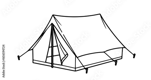 Camping tent outline vector illustration for outdoor adventure and travel equipment design element vector