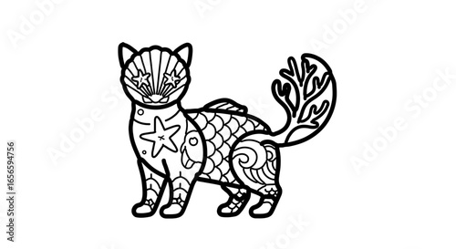 Detailed cat line art design for coloring pages and digital crafting projects perfect for cat lovers design