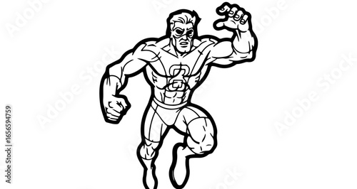Superhero character design line art vector illustration for comic book coloring page and graphic novel project