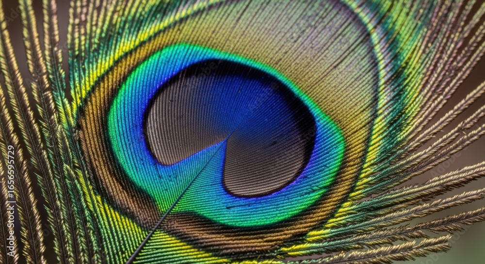 Obraz premium Close Up Macro View of a Vibrant Peacock Feather Eye Spot