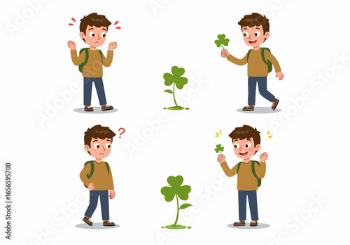 Boy's Emotional Journey: From Frustration to Joy After Finding a Four-Leaf Clover