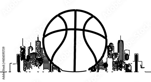 Basketball city skyline design vector illustration for sports team logo and urban themed graphic projects
