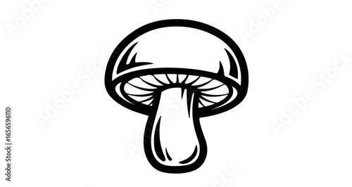 Mushroom vector illustration, edible fungus drawing, forest fungi, organic food, nature, botanical art, black and white