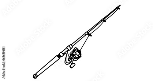 Fishing rod and reel illustration for angling sports equipment and recreational outdoor activities design element