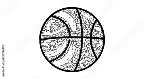Downloadable basketball food art vector illustration for sports and healthy eating themed creative projects