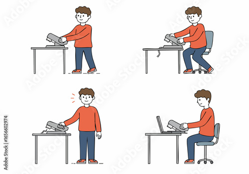 Illustration of a man shredding documents with a paper shredder, demonstrating the process and importance of secure data disposal in an office setting.