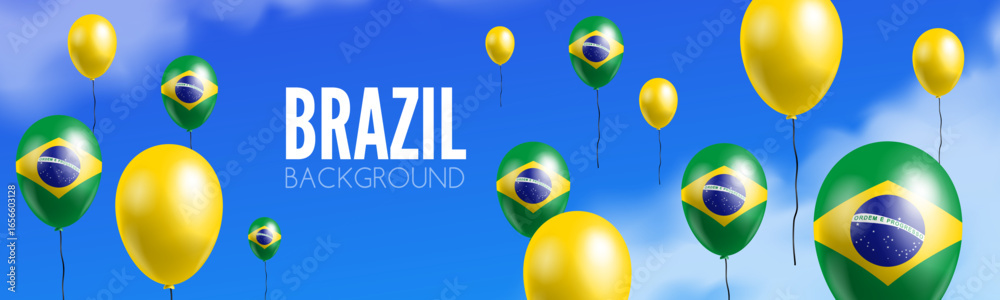 Fototapeta premium banner design with brazilian flag balloons on sky background vector illustration