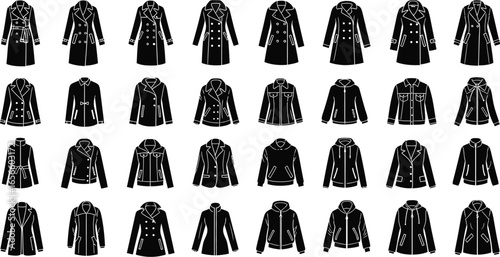 Diverse collection of stylish outerwear fashion silhouettes