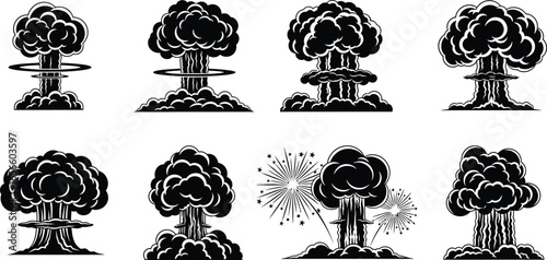 Powerful nuclear explosion mushroom clouds and fireworks