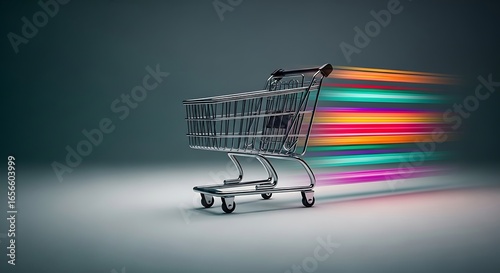 Shopping Cart with Colorful Speed Trails on a Gradient Background