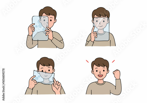 Happy man wearing a face shield: A step-by-step guide to personal protective equipment and safety measures.