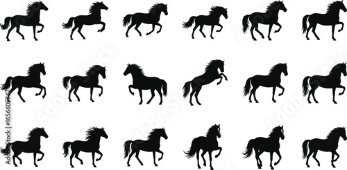 Majestic horses galloping in dynamic poses, a powerful equestrian collection