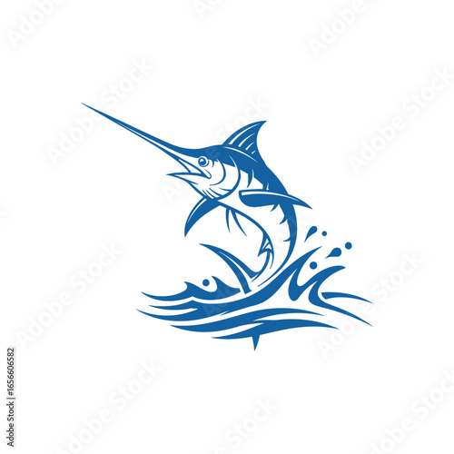 Blue Marlin Leaping Out of Water.