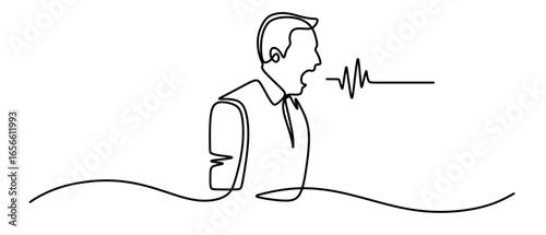 continuous line art of a man shouting and getting angry. the concept of a boss's anger towards a subordinate. Stress and depression.