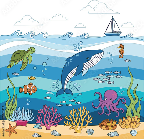 I need create kinds of Sea Ocean set victor art with white background