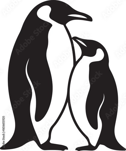 Penguin Family Silhouette Vector Illustration of Antarctic Wildlife Together