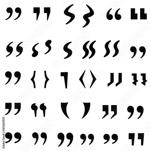 Assortment of black quotation marks and punctuation symbols