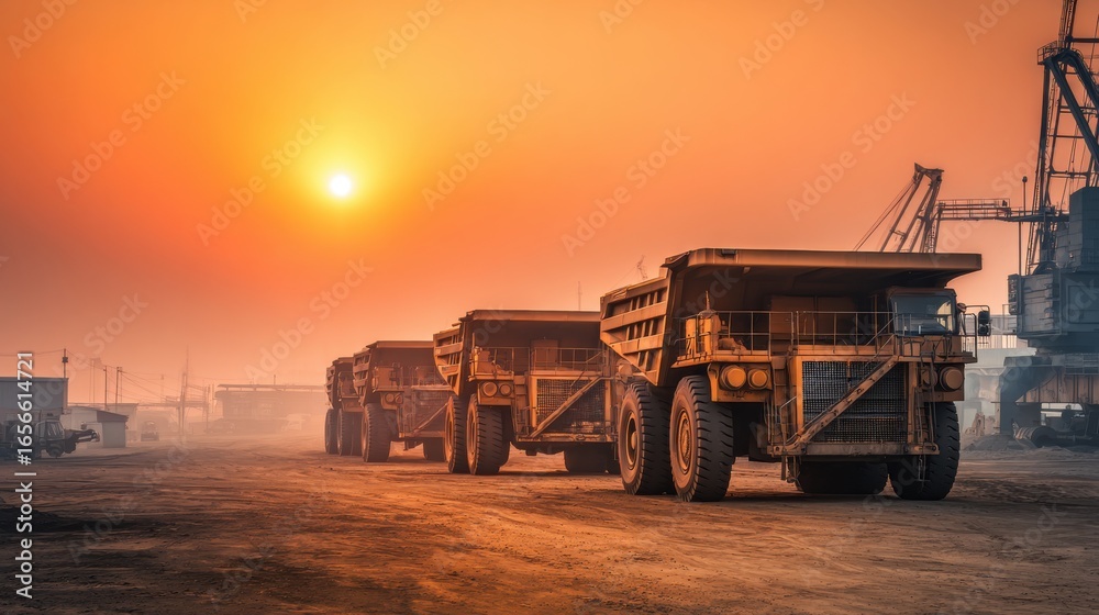 Obraz premium Mining Dump Trucks at Industrial Site