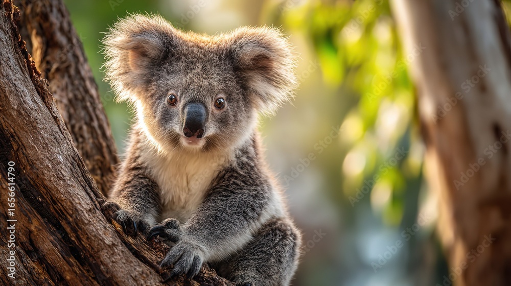 Fototapeta premium Koala in Tree, Nature Scene, Australian Wildlife, Close-up Portrait