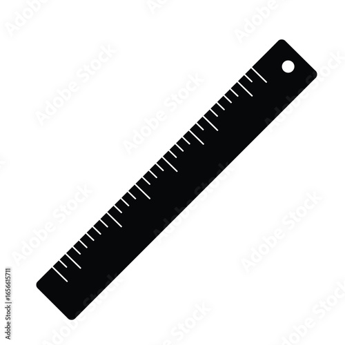 Black Ruler with White Measurement Markings on White Background