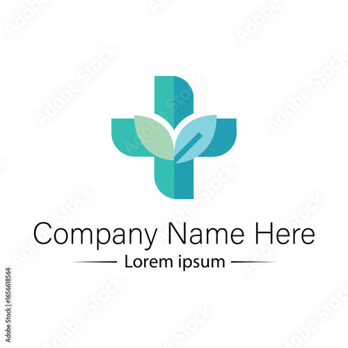 Modern and minimalist Health Logo Design with medical cross, leaf and simple color combined