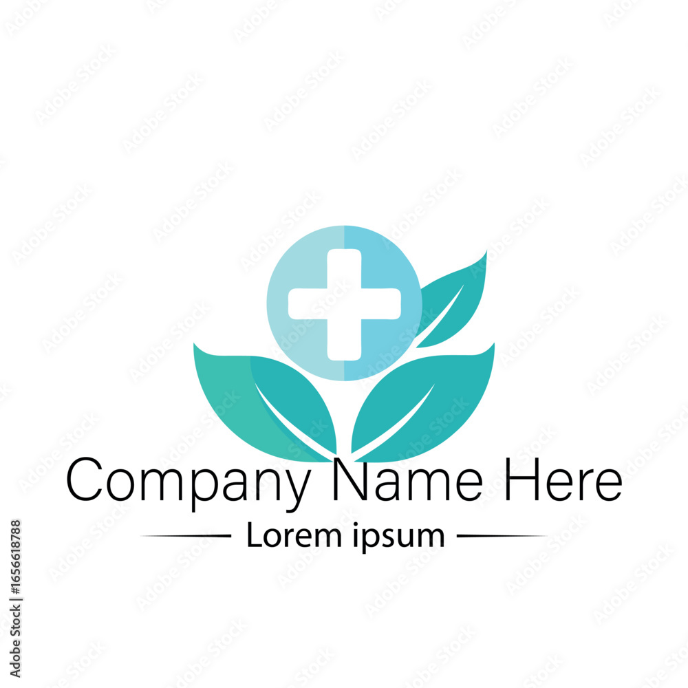 Obraz premium Modern and minimalist Health Logo Design with medical cross, leaf and simple color combined