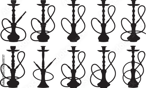 Hookah Silhouette Collection Vector Illustration Smoking Device Shisha