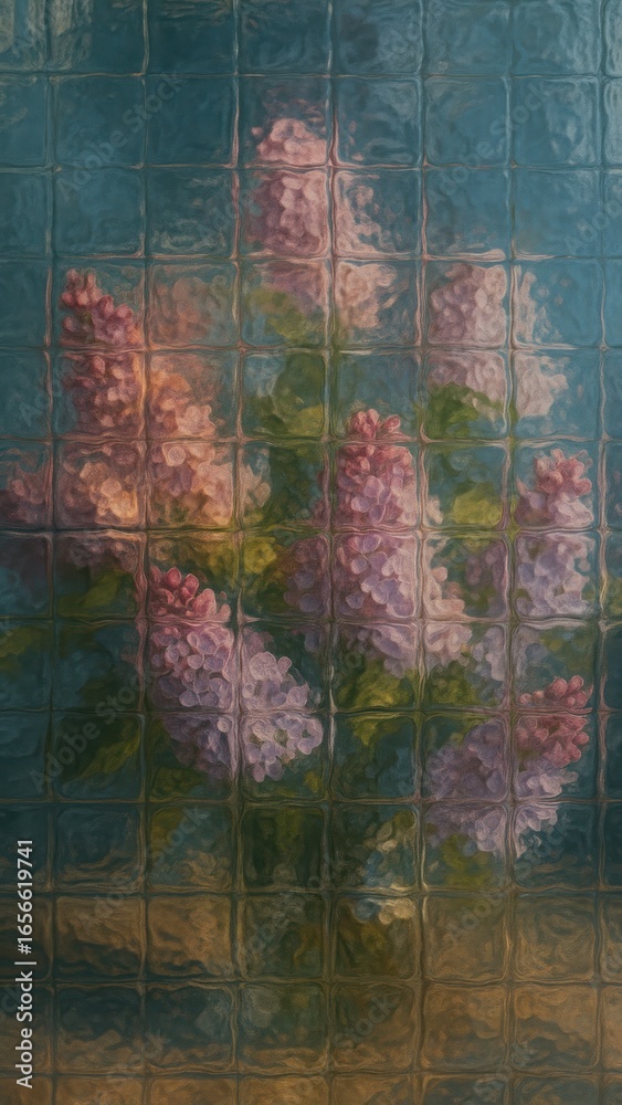 Fototapeta premium Lilacs behind textured glass.