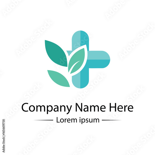 Modern and minimalist Health Logo Design with medical cross, leaf and simple color combined