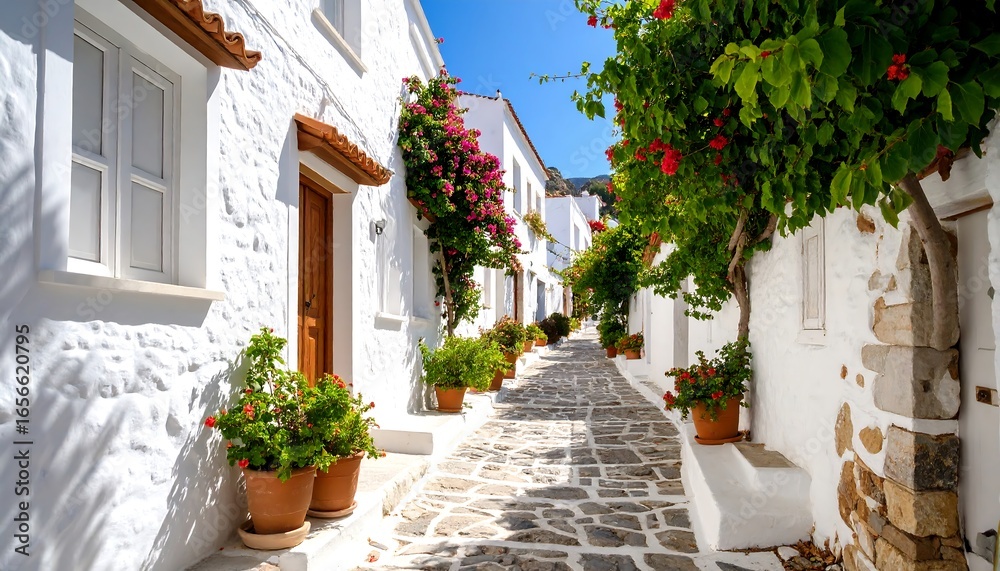 Fototapeta premium Sunny Greek Island Street.