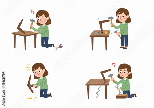 Frustrated Woman Attempts Home Furniture Assembly and Repair, Leading to Broken Pieces and Confusion