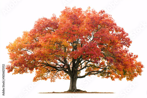 A lone tree with colorful autumn foliage, symbolizing the transition into the fall season with bright colors and natural beauty.