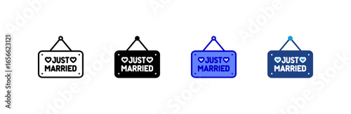 Just Married icon set multiple style collection.