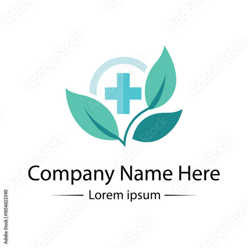 Modern and minimalist Health Logo Design with medical cross, leaf and simple color combined