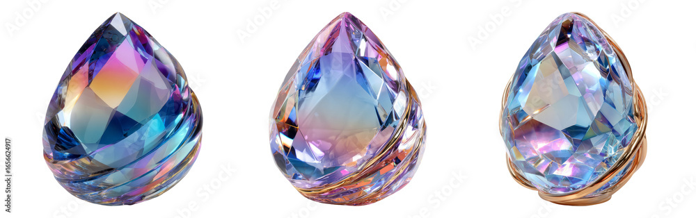 Fototapeta premium Three Colorful Isolated Gemstones on Transparent Background