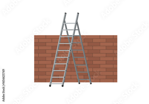 Aframe ladder stands before a brick wall