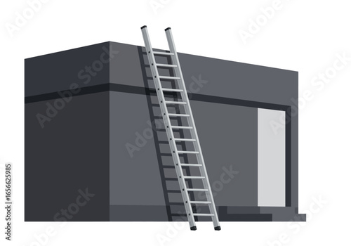 Ladder rests against a building showcasing its structure and access point