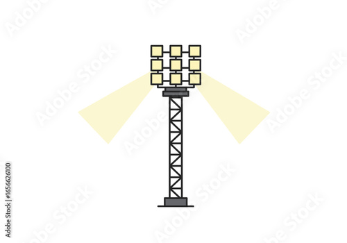 Stadium lights shine brightly with a triangular metal frame