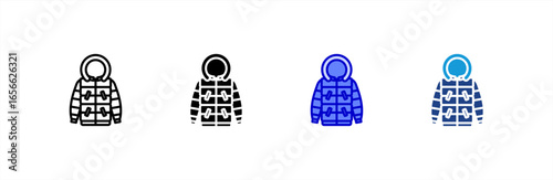 Puffer Coat icon set multiple style collection.
