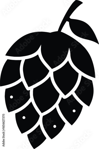 Single Black Silhouette Of A Hop Flower With Leaf And Stem hops plant