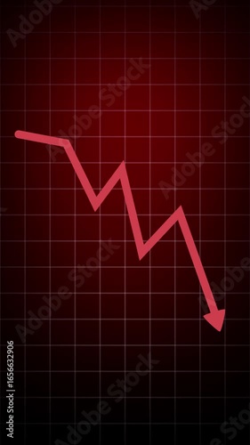 business down graph green arrow financial chart investment market concept grid background. Graph showing fluctuate downward trend. Graph showing fluctuate downward trend
