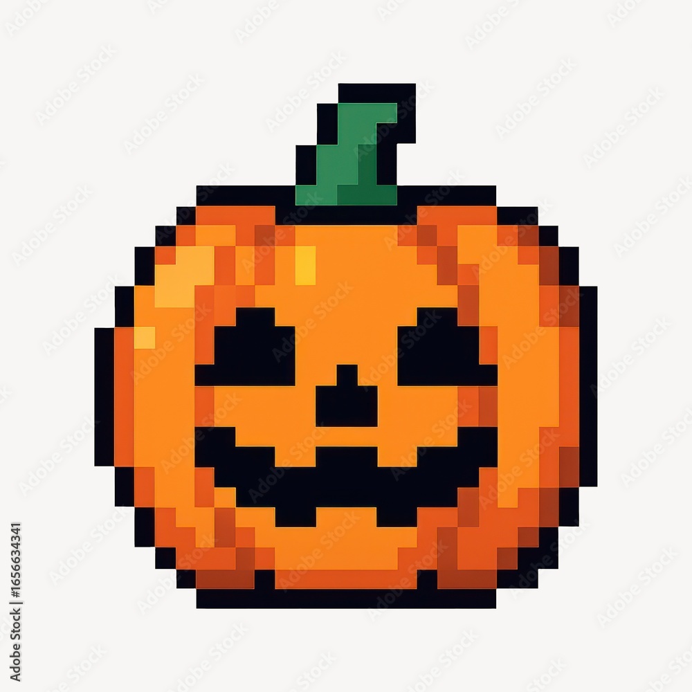 Fototapeta premium Pixelated pumpkin Halloween design.