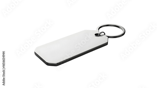 Blank white rectangular keychain with metal ring