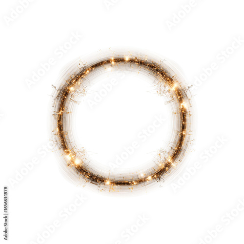 Glowing Circular Frame with Golden Sparkles - Abstract Design Element