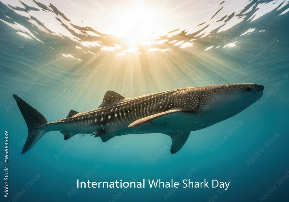 Naklejka premium Whale Shark Swimming Under Sunlight in Ocean During Daylight
