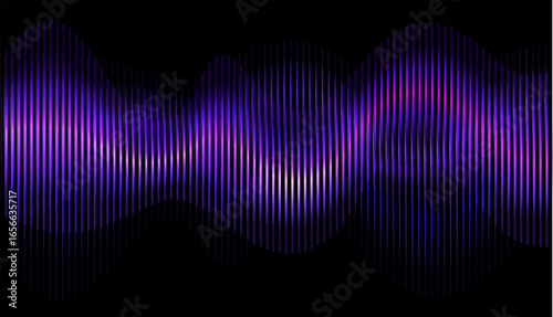 Neon movement of purple and pink music sound wave on black background